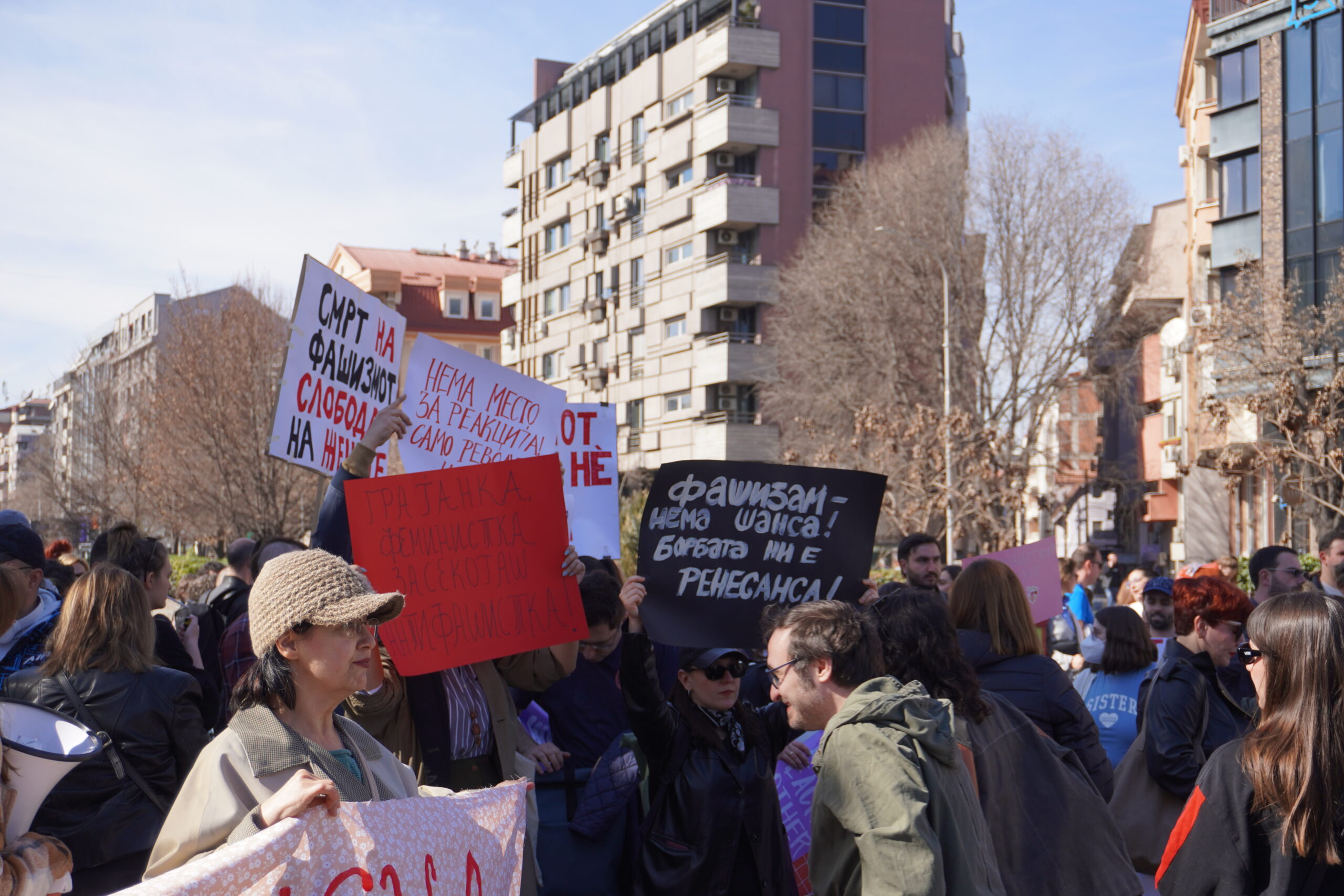 Protestë për 8 Marsin në Shkup. Foto: Mollëkuqja