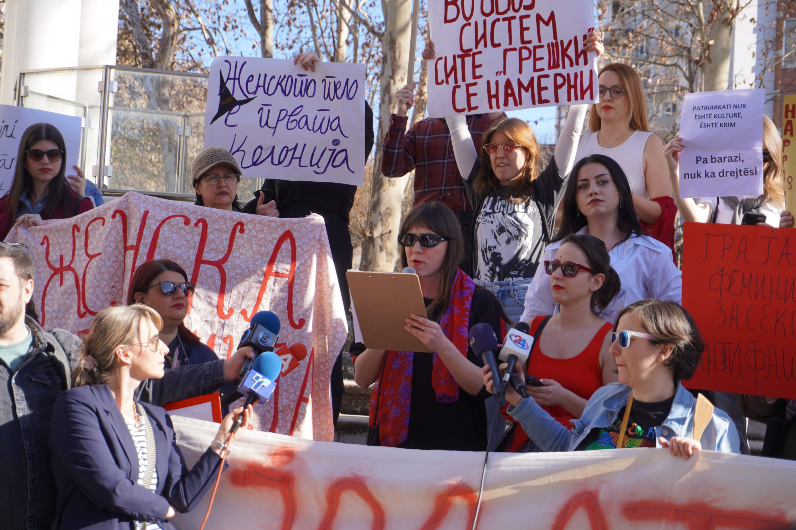 Protestë për 8 Marsin në Shkup. Foto: Mollëkuqja